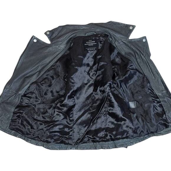 AllSaints Cargo Distressed Leather Biker Jacket Black/Gray EU 34, US 2 - Picture 14 of 14